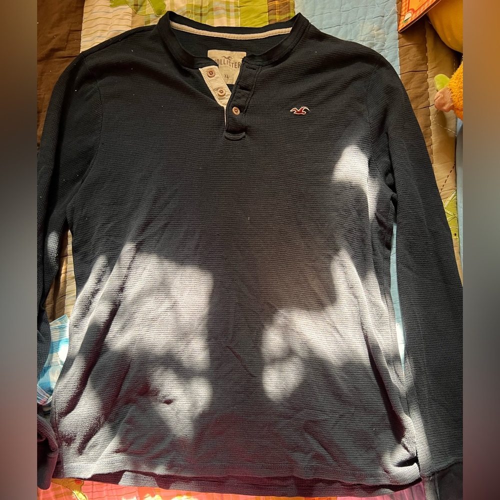 Hollister Navy Henley Shirt with Button Accents